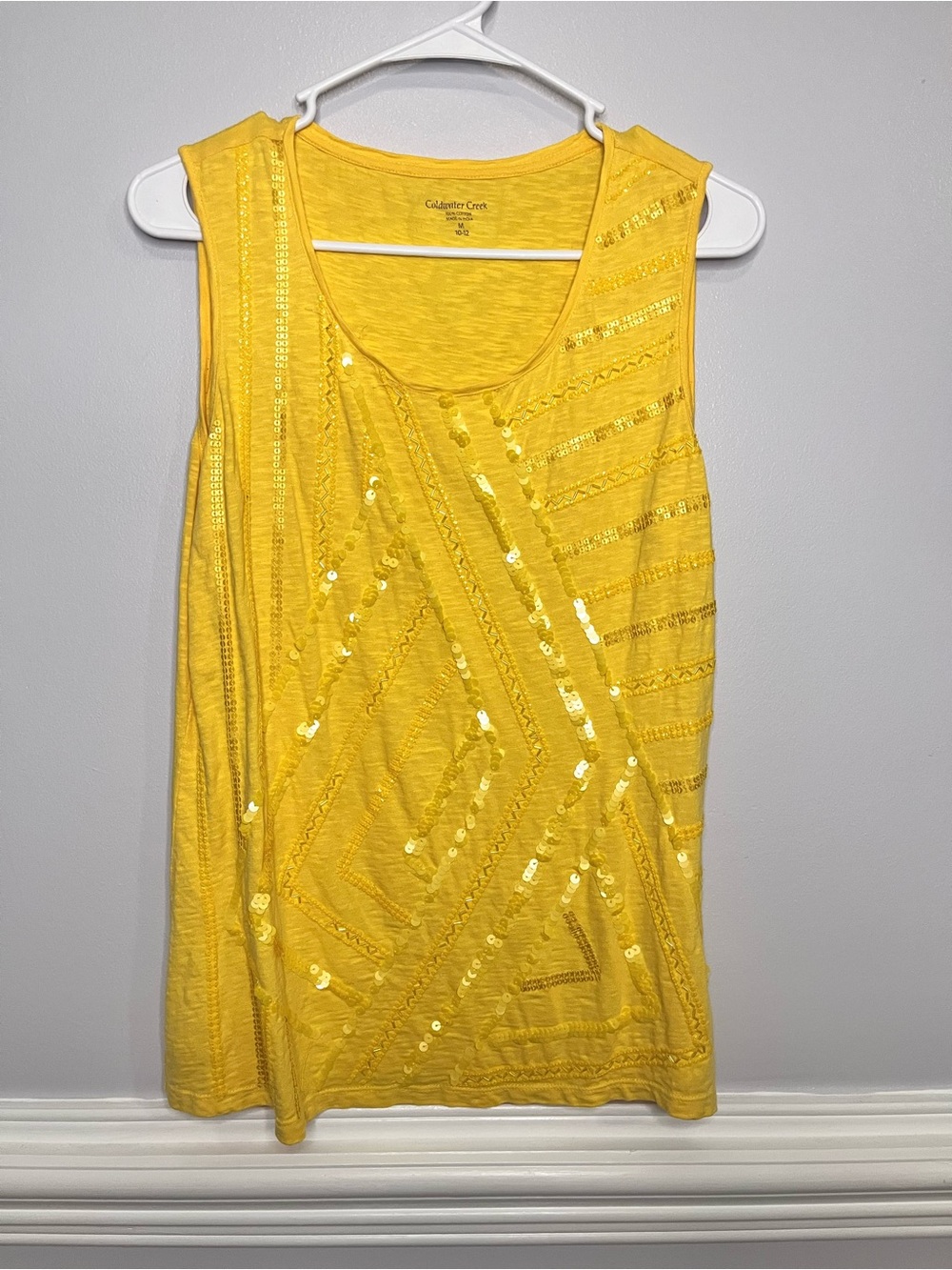 Coldwater Creek Yellow Sequin-Embellished Sleeveless Tank